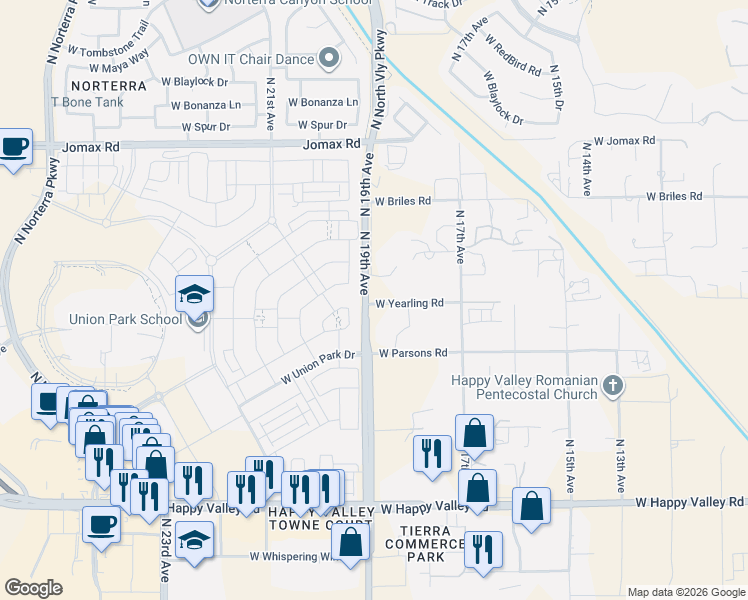 map of restaurants, bars, coffee shops, grocery stores, and more near 25809 North 19th Drive in Phoenix