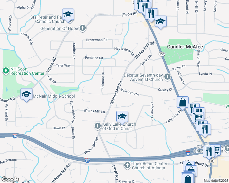 map of restaurants, bars, coffee shops, grocery stores, and more near 2574 Brentford Place in Decatur