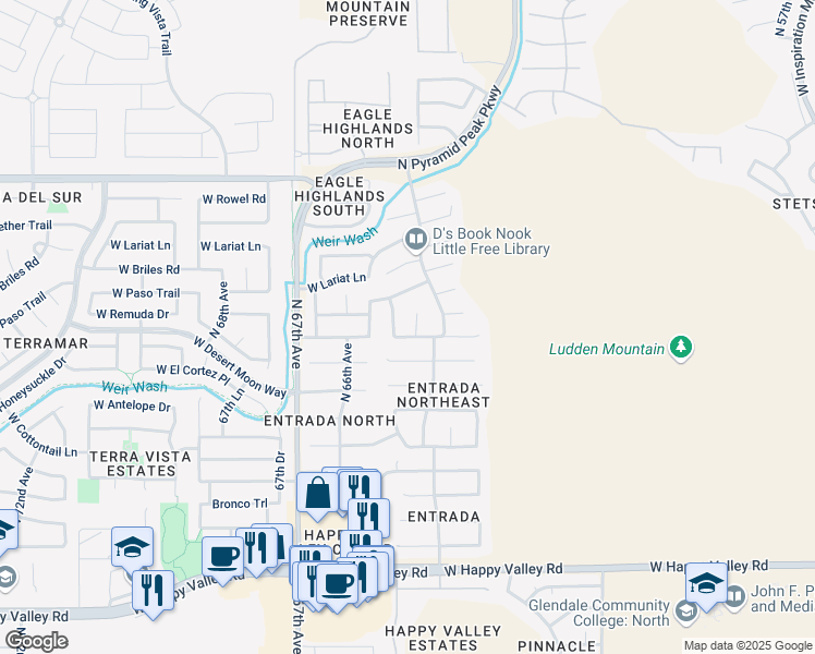 map of restaurants, bars, coffee shops, grocery stores, and more near 25810 North 64th Lane in Phoenix