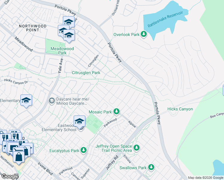 map of restaurants, bars, coffee shops, grocery stores, and more near 64 Rotunda in Irvine