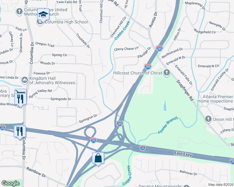 map of restaurants, bars, coffee shops, grocery stores, and more near 2330 Maryland Court in Decatur