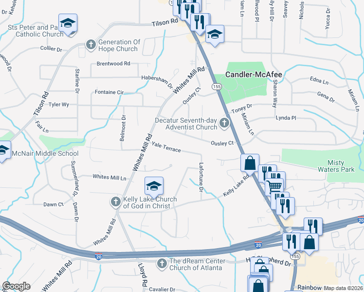 map of restaurants, bars, coffee shops, grocery stores, and more near 2633 Yale Terrace in Decatur