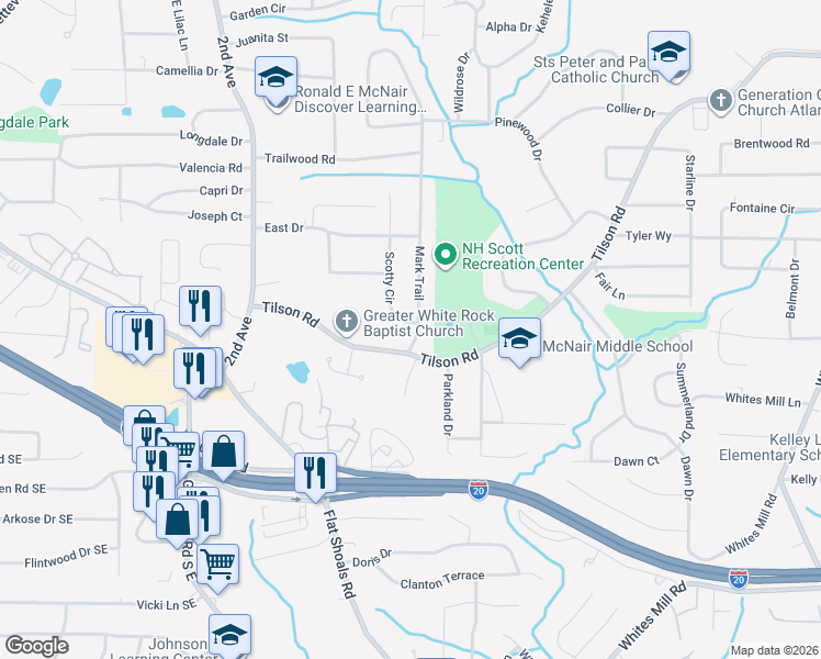 map of restaurants, bars, coffee shops, grocery stores, and more near 2368 Mark Trail in Decatur