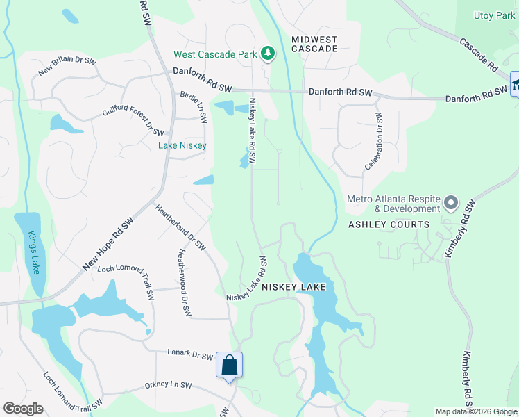 map of restaurants, bars, coffee shops, grocery stores, and more near 1281 Niskey Lake Road Southwest in Atlanta