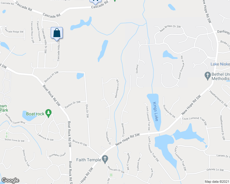map of restaurants, bars, coffee shops, grocery stores, and more near 110 Voltaire Court in Atlanta