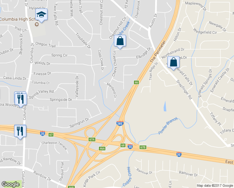 map of restaurants, bars, coffee shops, grocery stores, and more near 2330 Maryland Court in Decatur