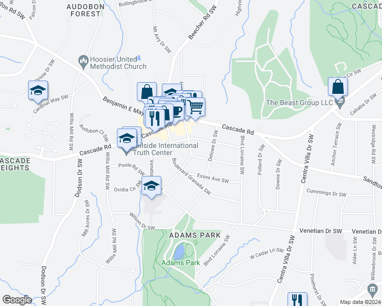 map of restaurants, bars, coffee shops, grocery stores, and more near 1276 Fontaine Avenue Southwest in Atlanta