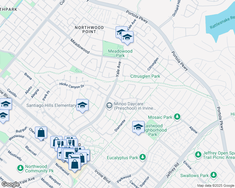 map of restaurants, bars, coffee shops, grocery stores, and more near 4 Ramada in Irvine