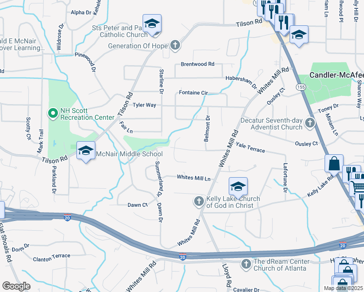 map of restaurants, bars, coffee shops, grocery stores, and more near 2476 Brentford Place in Decatur