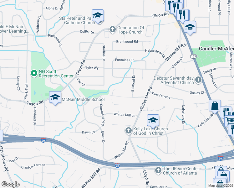 map of restaurants, bars, coffee shops, grocery stores, and more near 2465 Brentford Place in Decatur