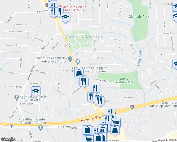 map of restaurants, bars, coffee shops, grocery stores, and more near 2736 Miriam Lane in Decatur