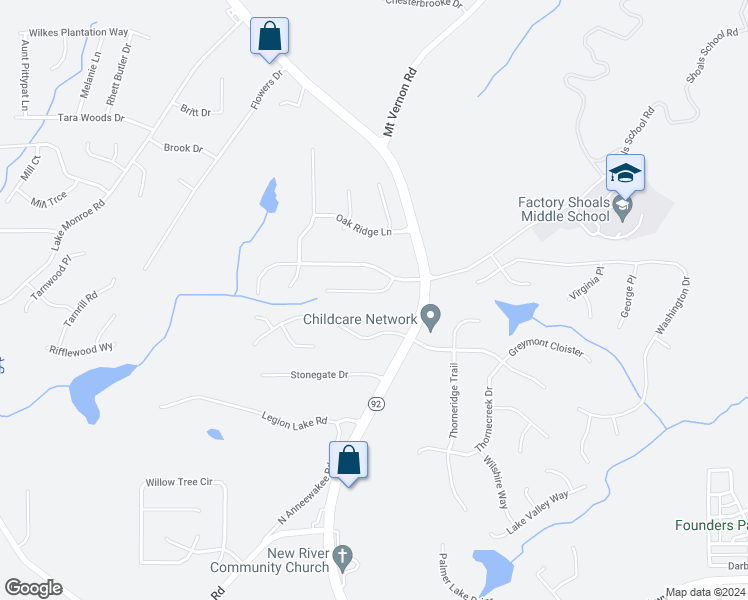 map of restaurants, bars, coffee shops, grocery stores, and more near 2601 Mountain Brook Court in Douglasville