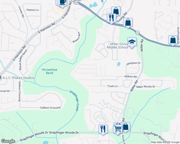 map of restaurants, bars, coffee shops, grocery stores, and more near 4869 Haymarket Trail in Decatur