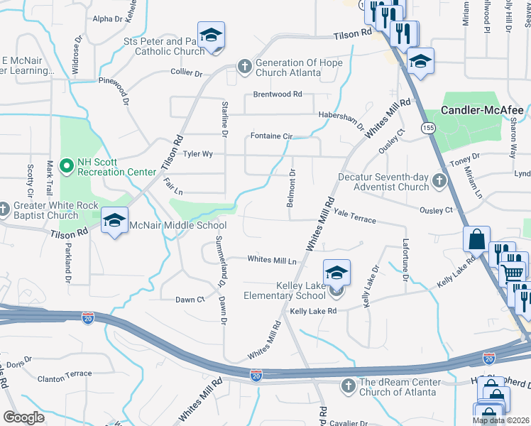 map of restaurants, bars, coffee shops, grocery stores, and more near 2508 Brentford Place in Decatur