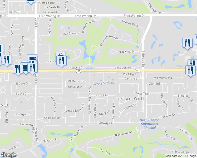 map of restaurants, bars, coffee shops, grocery stores, and more near 45117 Paloma Avenue in Indian Wells