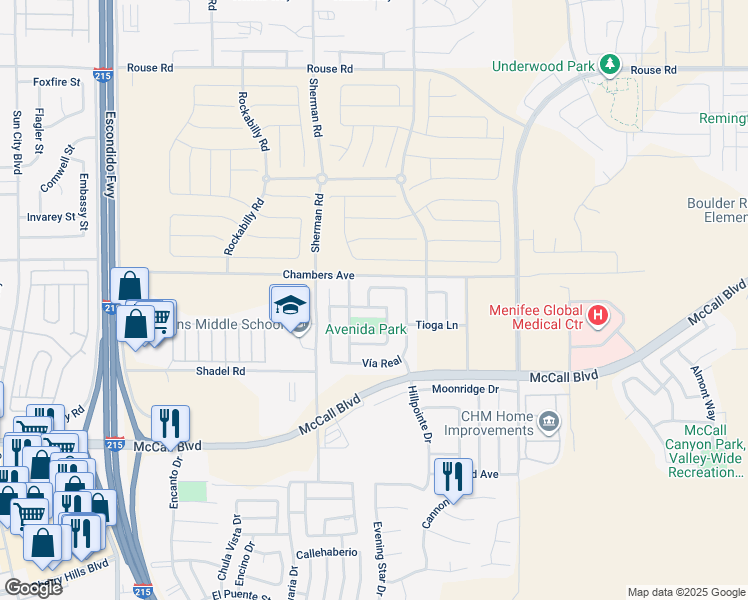 map of restaurants, bars, coffee shops, grocery stores, and more near 27618 Camino Claraboya in Menifee
