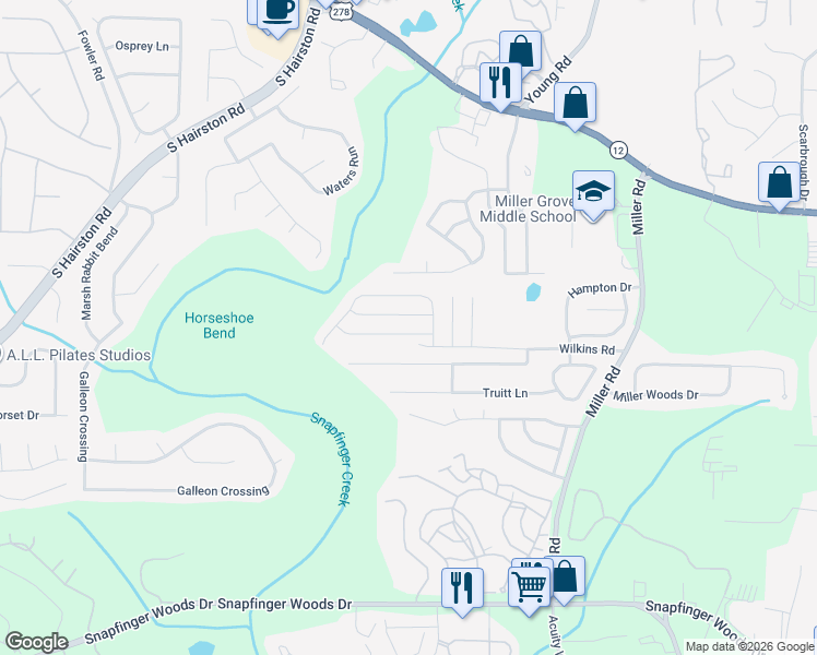 map of restaurants, bars, coffee shops, grocery stores, and more near 4869 Haymarket Trail in Decatur
