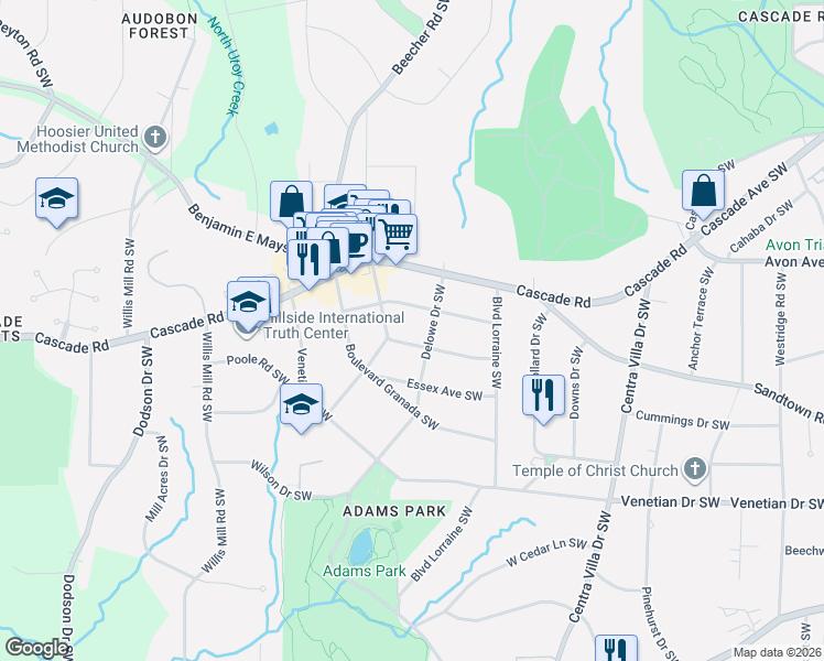 map of restaurants, bars, coffee shops, grocery stores, and more near 2229 Montrose Avenue Southwest in Atlanta