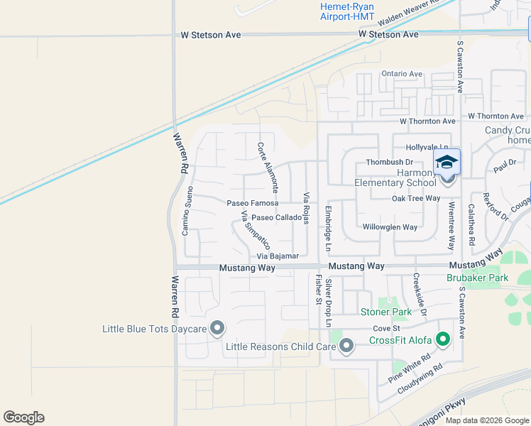 map of restaurants, bars, coffee shops, grocery stores, and more near 5246 Paseo Callado in Hemet