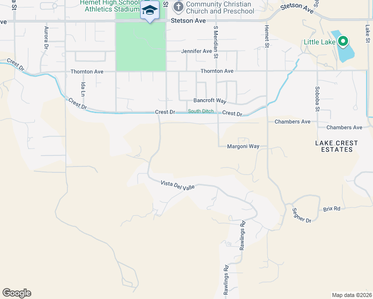 map of restaurants, bars, coffee shops, grocery stores, and more near Vista Del Valle in Hemet