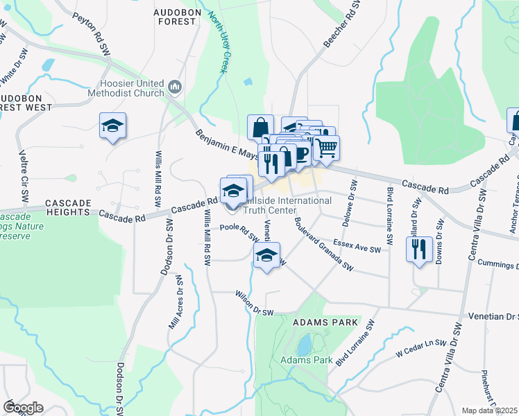 map of restaurants, bars, coffee shops, grocery stores, and more near 2344 Venetian Drive Southwest in Atlanta