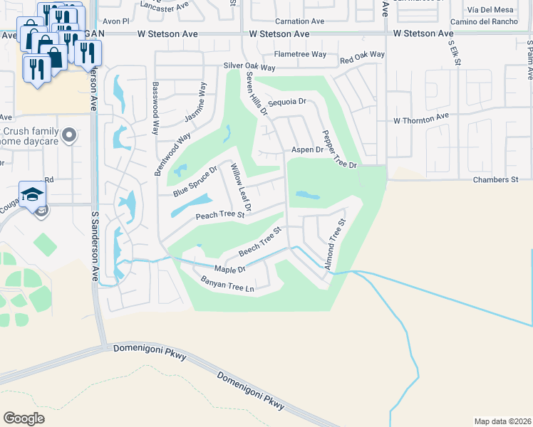 map of restaurants, bars, coffee shops, grocery stores, and more near 2518 Beech Tree Street in Hemet