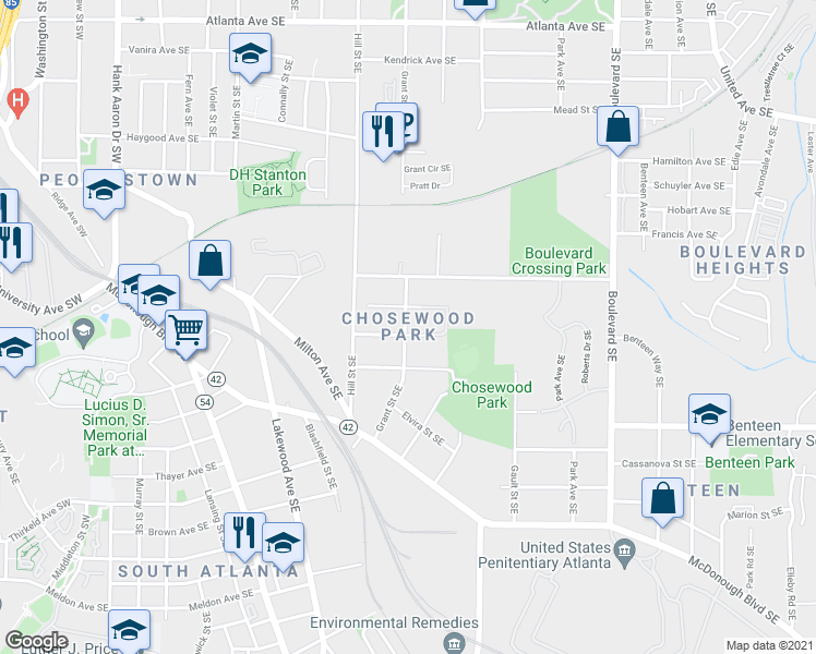 map of restaurants, bars, coffee shops, grocery stores, and more near in Atlanta