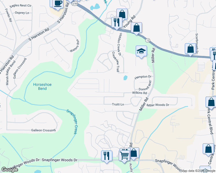 map of restaurants, bars, coffee shops, grocery stores, and more near 2330 Wilkins Cove in Decatur