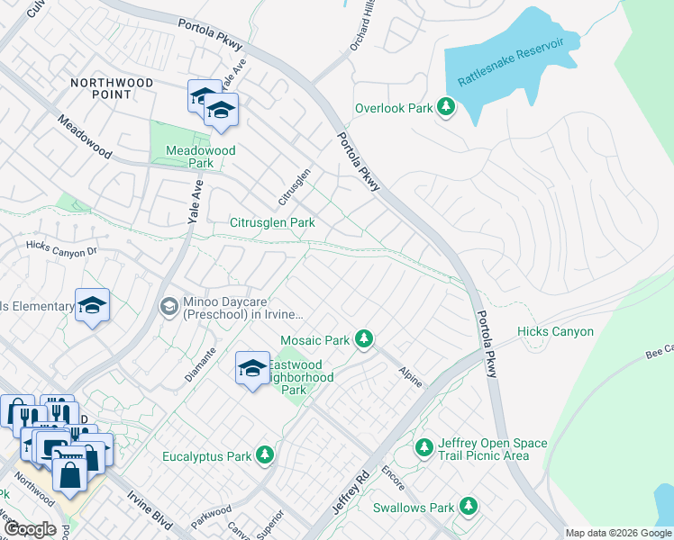 map of restaurants, bars, coffee shops, grocery stores, and more near 64 Rotunda in Irvine