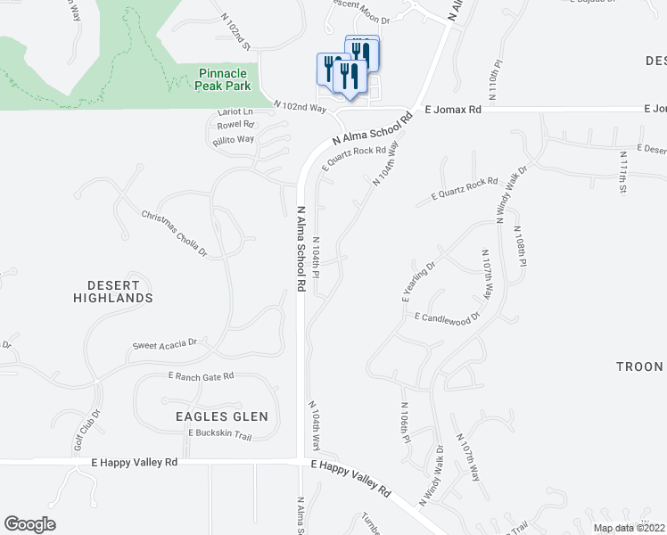 map of restaurants, bars, coffee shops, grocery stores, and more near 25764 North 104th Place in Scottsdale