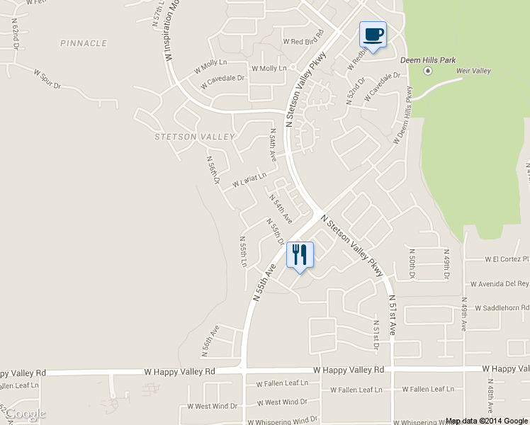 map of restaurants, bars, coffee shops, grocery stores, and more near 5507 West Yearling Road in Phoenix
