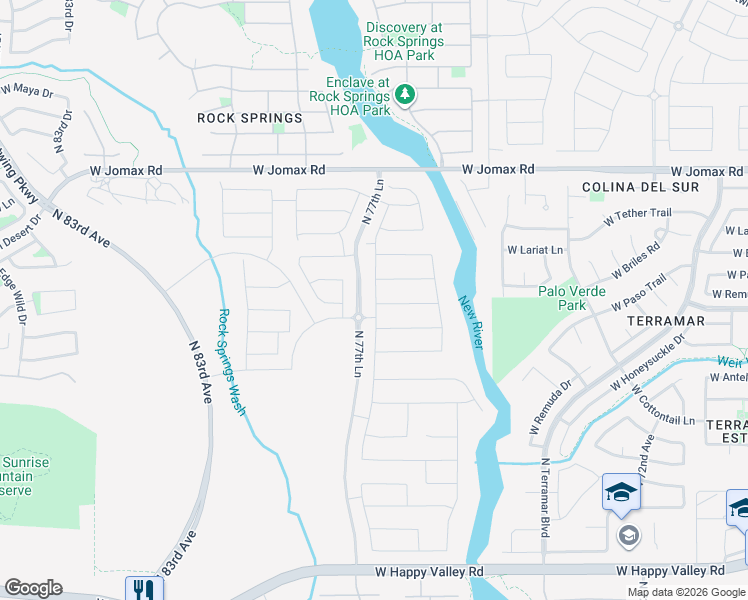 map of restaurants, bars, coffee shops, grocery stores, and more near 26234 North 74th Lane in Peoria