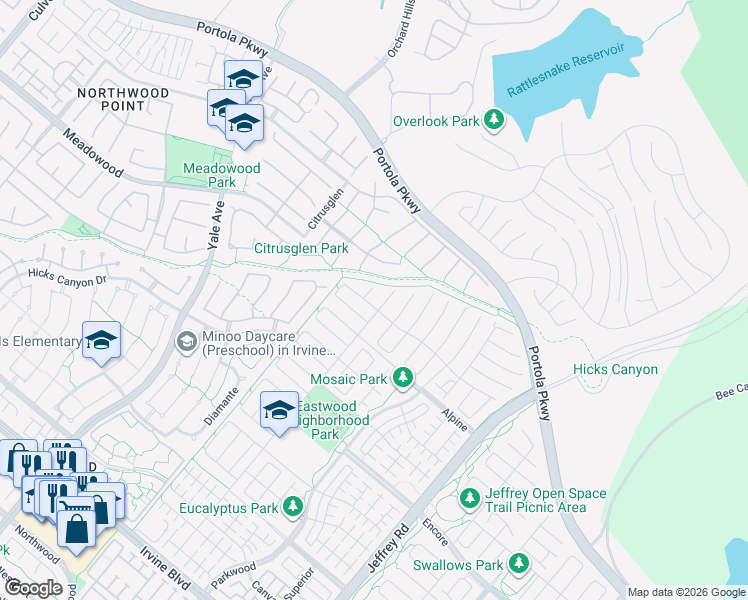 map of restaurants, bars, coffee shops, grocery stores, and more near 64 Rotunda in Irvine