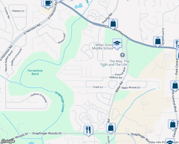 map of restaurants, bars, coffee shops, grocery stores, and more near 2317 Wilkins Court in Decatur