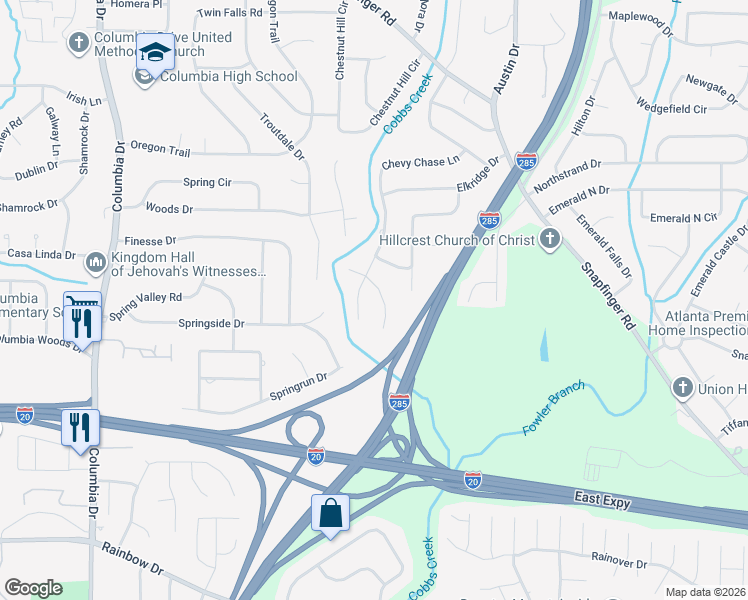 map of restaurants, bars, coffee shops, grocery stores, and more near 2335 Maryland Court in Decatur