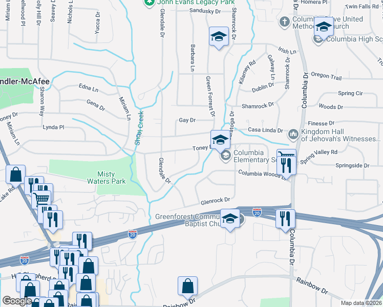 map of restaurants, bars, coffee shops, grocery stores, and more near 3188 Thrasher Circle in Decatur