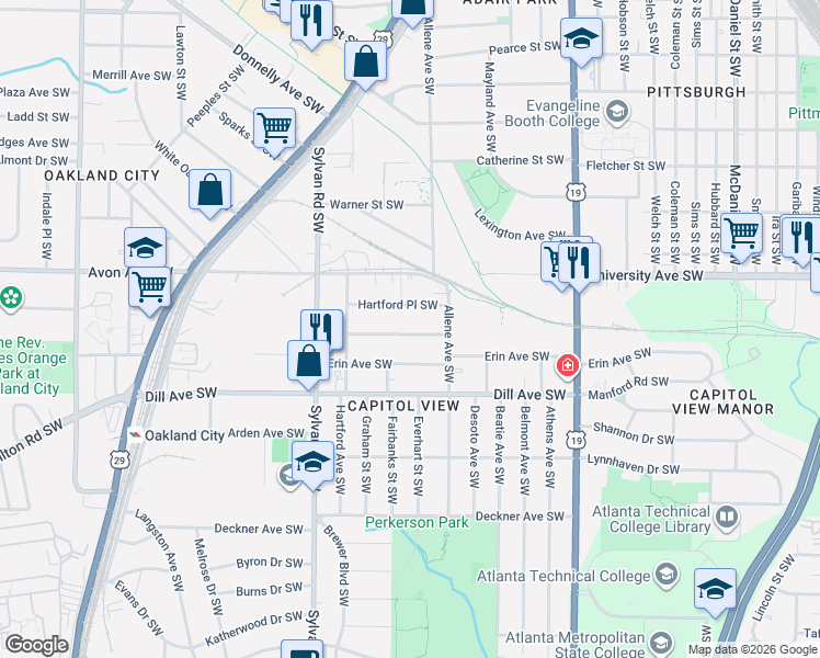 map of restaurants, bars, coffee shops, grocery stores, and more near 807 Beechwood Avenue Southwest in Atlanta