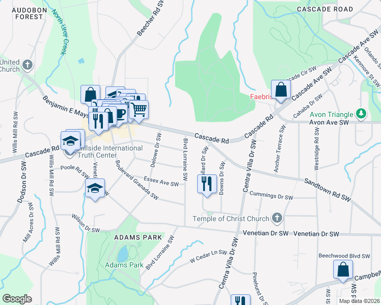 map of restaurants, bars, coffee shops, grocery stores, and more near 1314 Blvd Lorraine Southwest in Atlanta