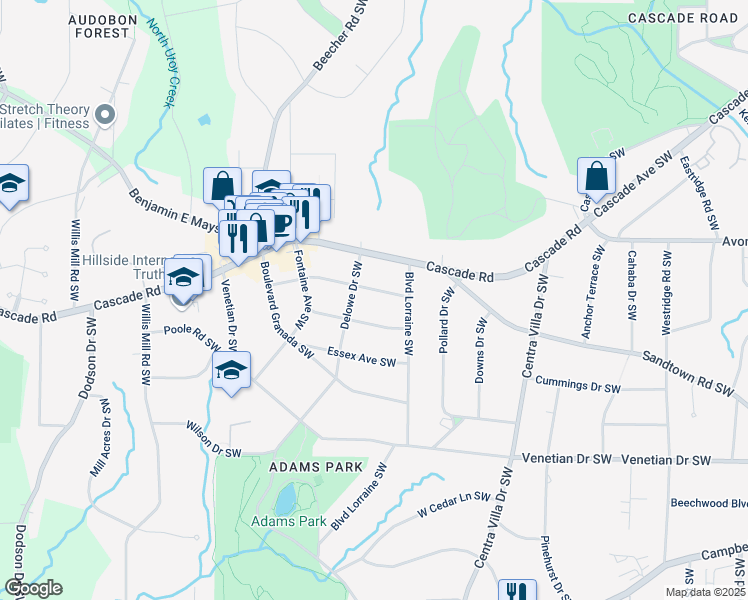 map of restaurants, bars, coffee shops, grocery stores, and more near 2166 Belvedere Avenue Southwest in Atlanta