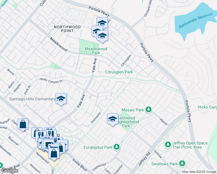 map of restaurants, bars, coffee shops, grocery stores, and more near 8 Vispera in Irvine