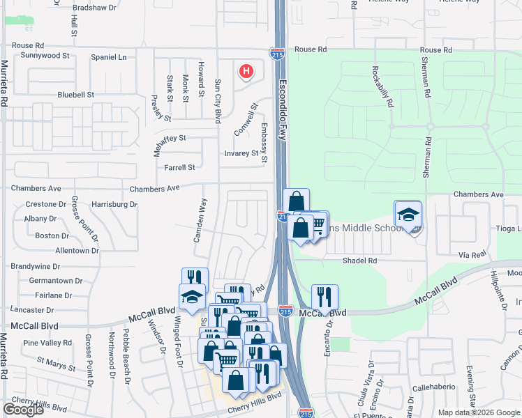 map of restaurants, bars, coffee shops, grocery stores, and more near in Menifee