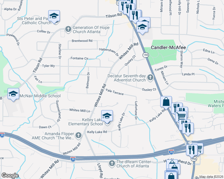map of restaurants, bars, coffee shops, grocery stores, and more near 2609 Yale Terrace in Decatur