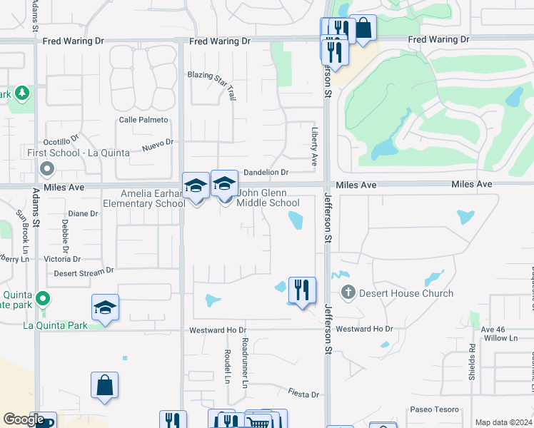 map of restaurants, bars, coffee shops, grocery stores, and more near 45204 Banff Springs Street in Indio