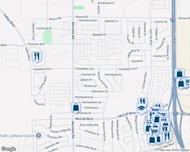 map of restaurants, bars, coffee shops, grocery stores, and more near 26223 Crestone Drive in Menifee