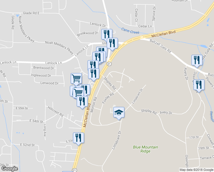 map of restaurants, bars, coffee shops, grocery stores, and more near 3698 Wirans Road in Anniston