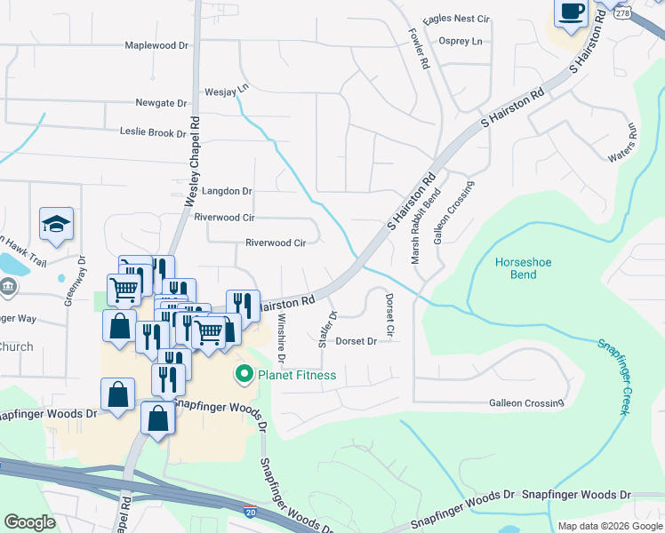 map of restaurants, bars, coffee shops, grocery stores, and more near 2352 Pebble Rock West in Decatur