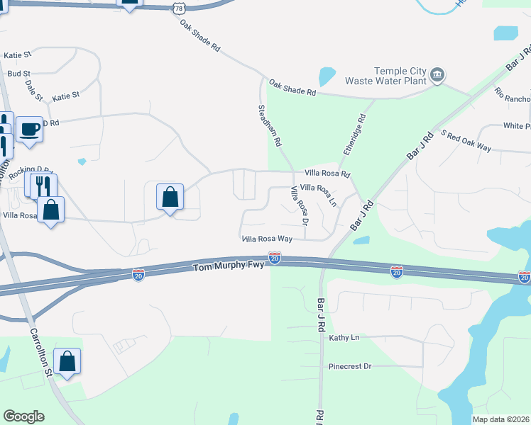 map of restaurants, bars, coffee shops, grocery stores, and more near 37 Villa Rosa Court in Temple