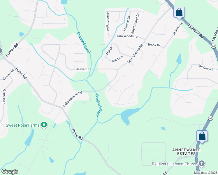 map of restaurants, bars, coffee shops, grocery stores, and more near 3990 Tarnwood Place in Douglasville