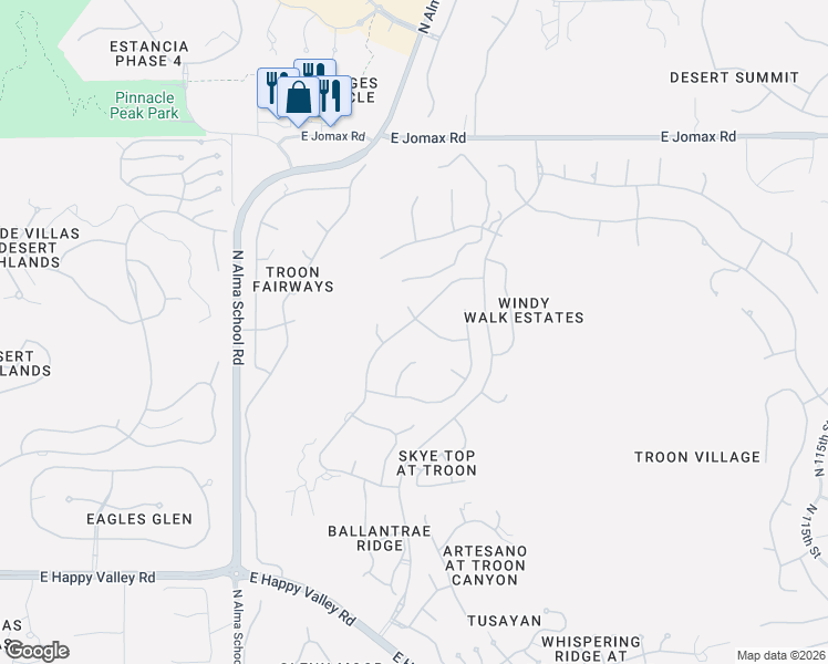 map of restaurants, bars, coffee shops, grocery stores, and more near 10667 East Yearling Drive in Scottsdale