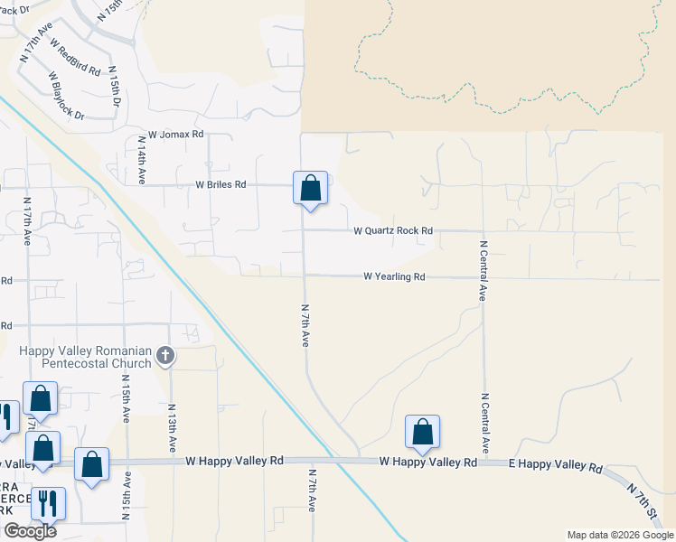 map of restaurants, bars, coffee shops, grocery stores, and more near 512 West Yearling Road in Phoenix